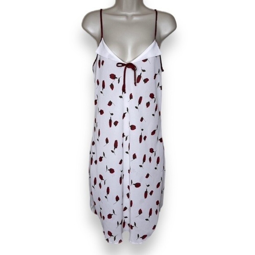 Vintage Petra Fashions Semi Sheer White Rose Print Chemise Lingerie Women Large